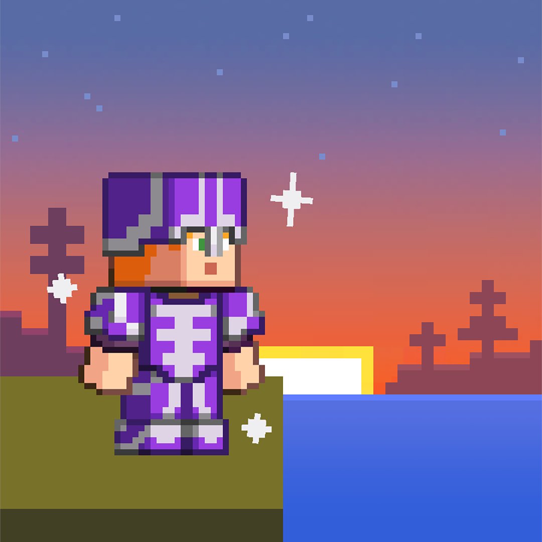 Alex Wearing Iron Armor with Amethyst Pixel Art in Minecraft