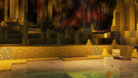 Minecraft Sulfur Cube blocks glowing in a cave with new Chaos Cubed minigame elements