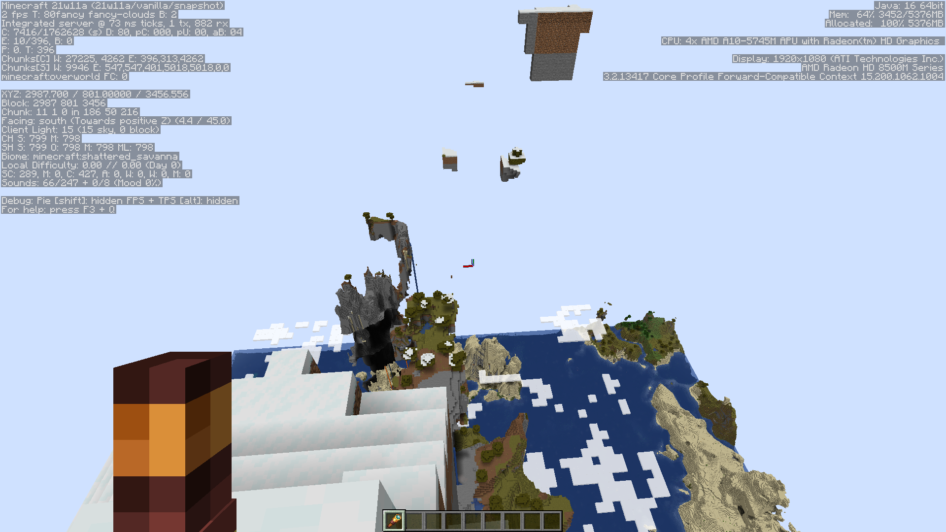 Extremelly high floating islands generated with amplified settings and max custom world height in Minecraft