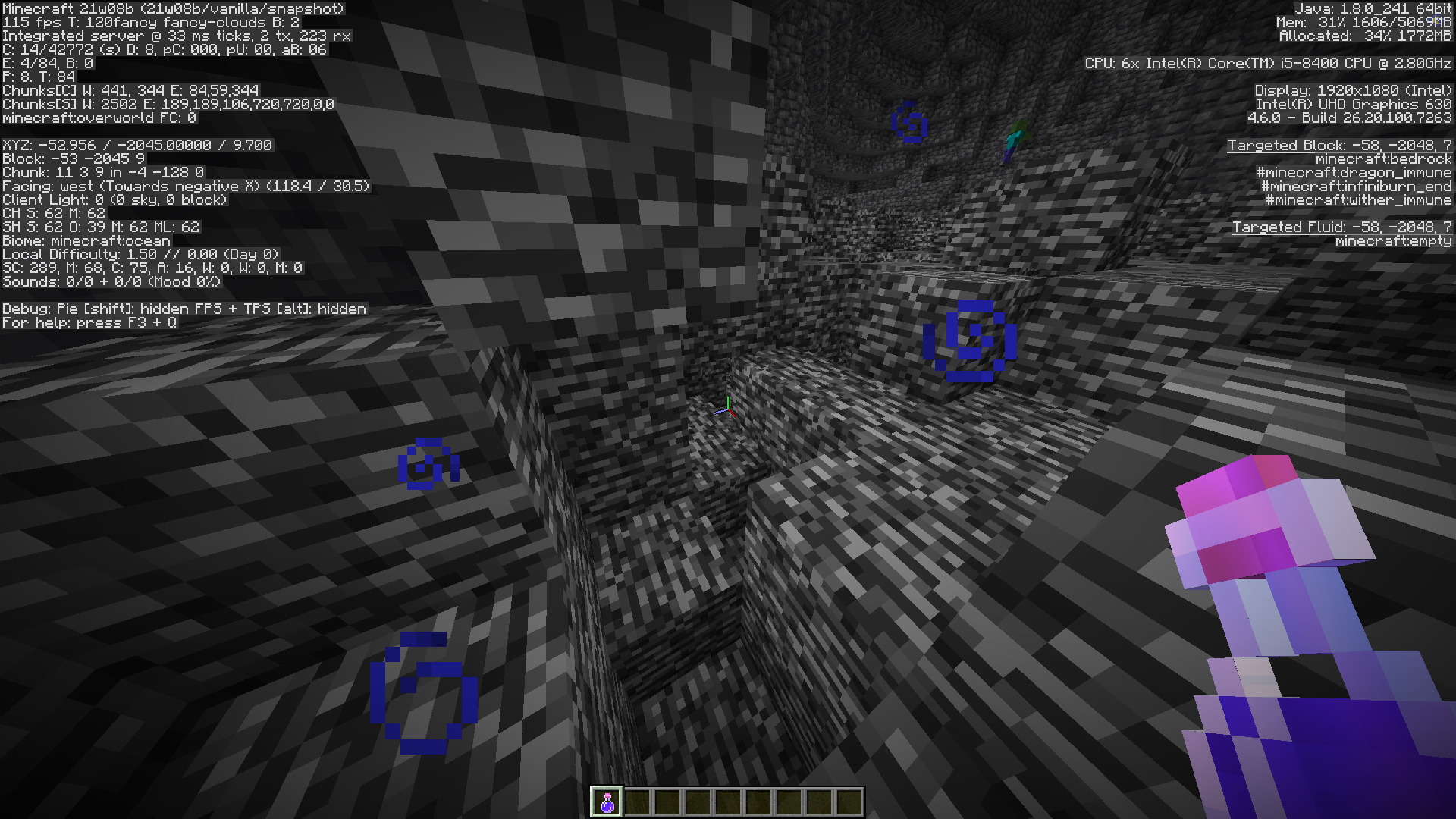 Lowest bedrock generation in an extreme Custom world in Minecraft