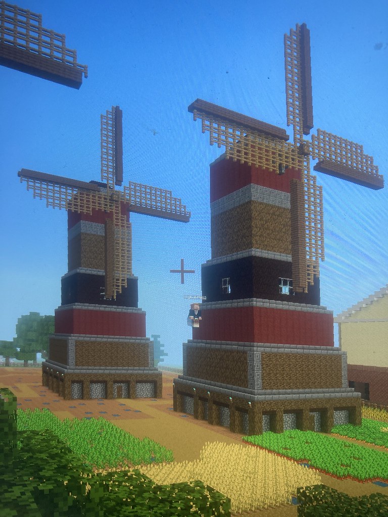 Minecraft farm with windmills