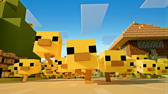 Minecraft gameplay showing baby mobs update with PS5 console performance improvements