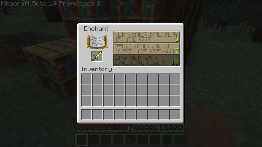 Enchanting table interface in Minecraft