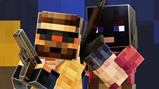 Minecraft player mining clay blocks from riverbed in shallow water near mangrove trees