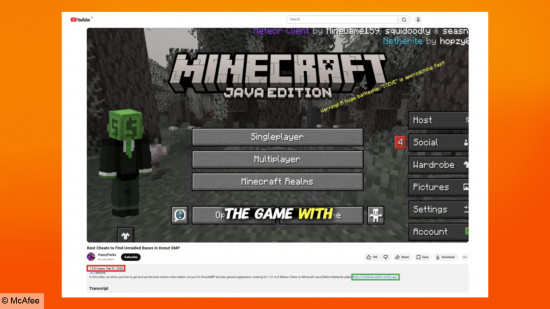 Minecraft pre-release snapshot loading screen showing the version number and changelog notes