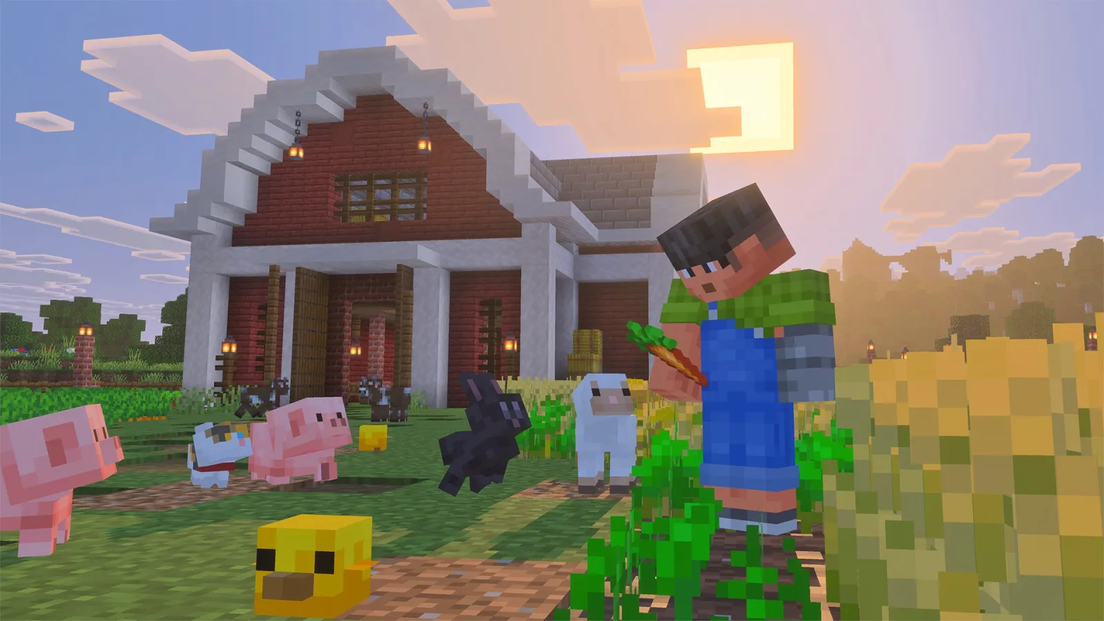 Tiny Takeover Sunny feeds babies in Minecraft
