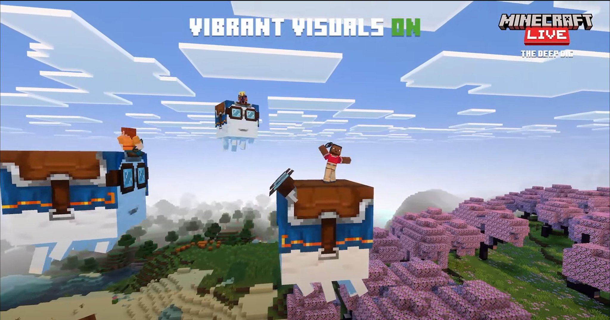 Vibrant happy ghasts in Minecraft