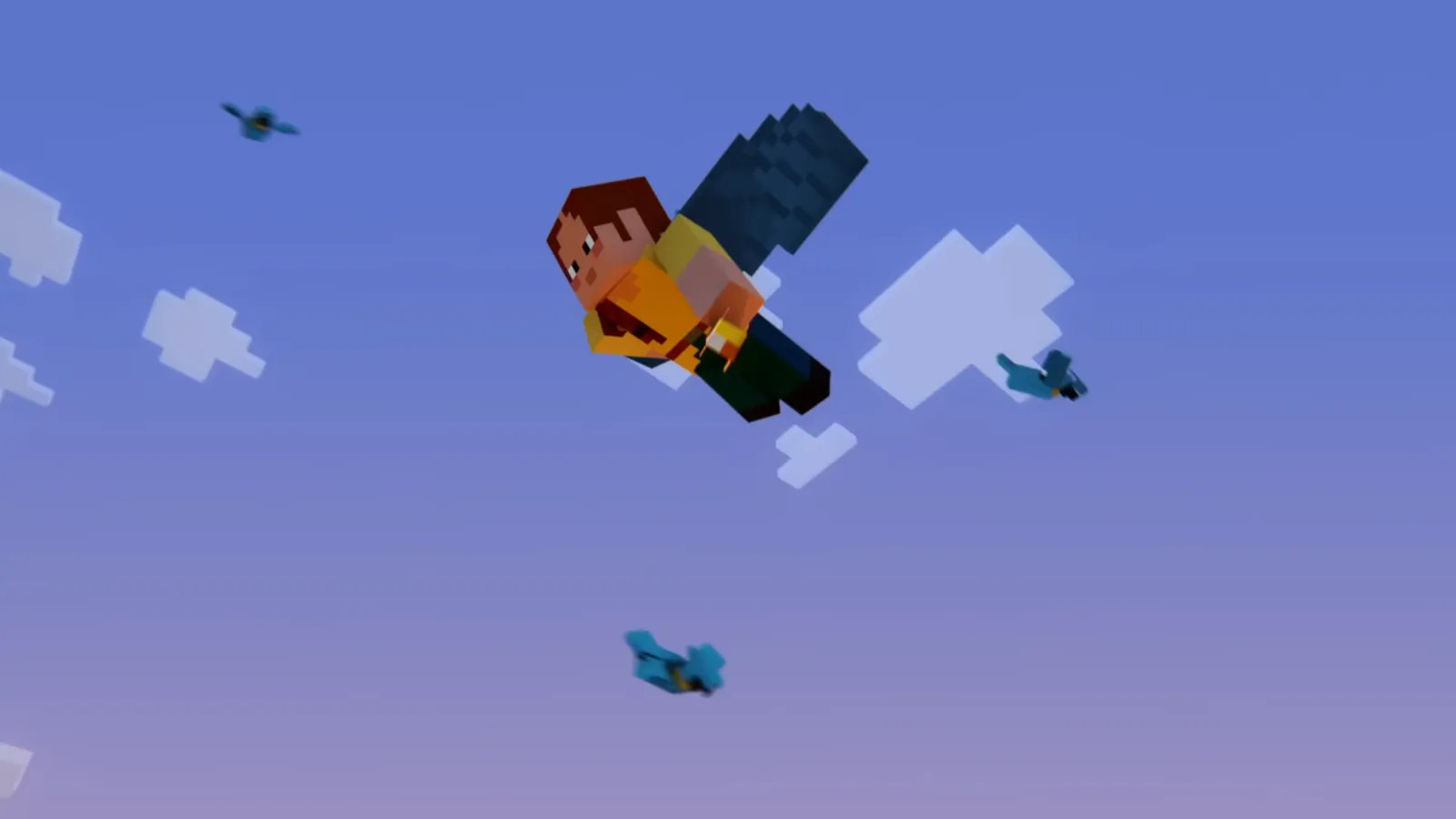 Ari flies with parrots in Minecraft