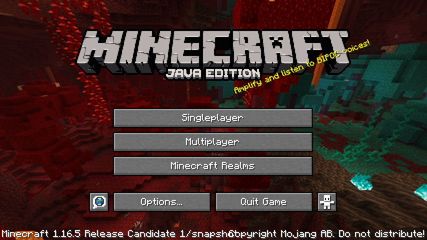 Java Edition 1.16.5 Release Candidate 1 in Minecraft