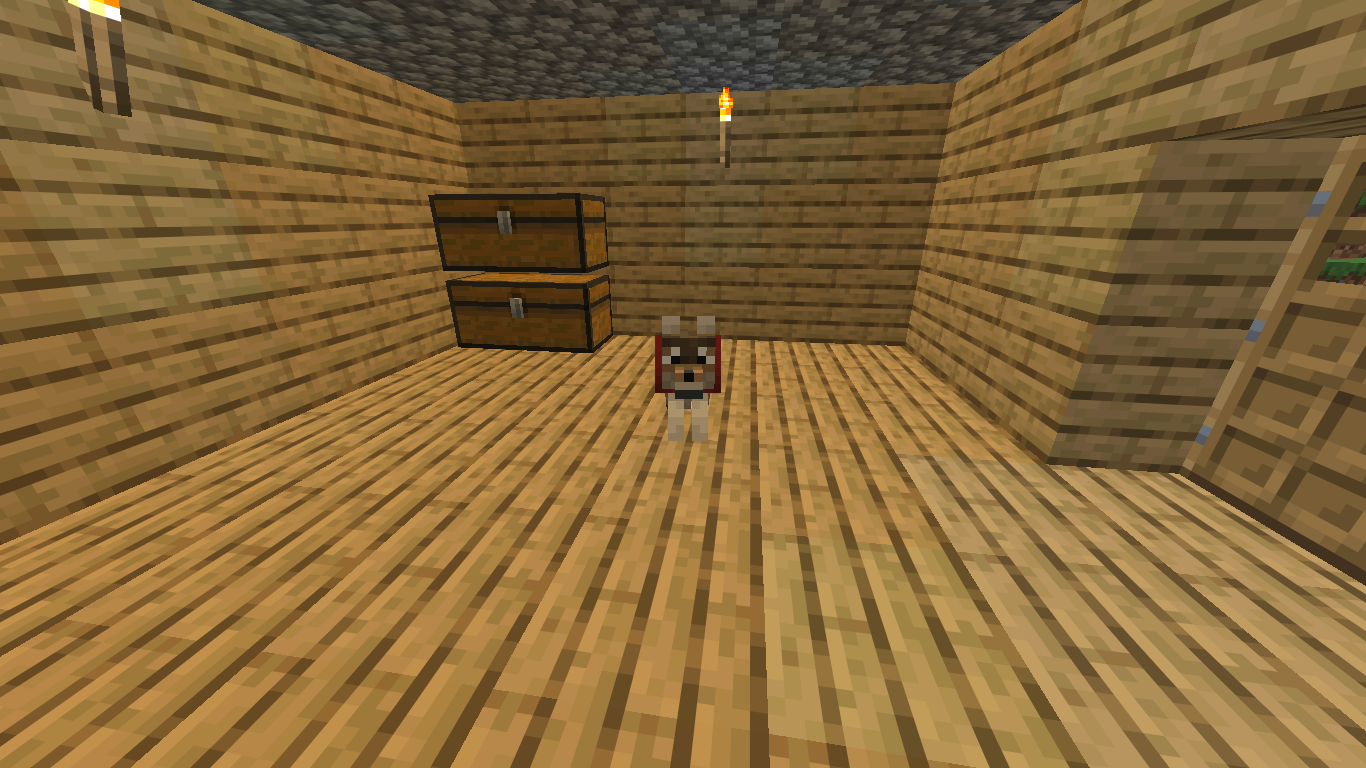 A tamed woods wolf in Minecraft