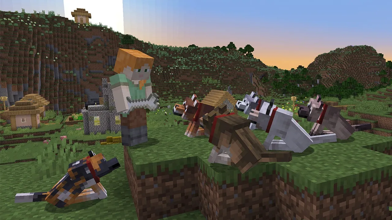 Alex and Tamed Wolf Variants in Minecraft