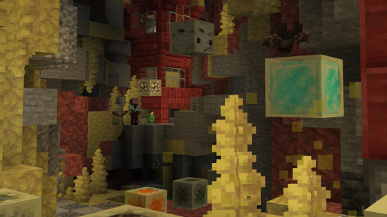 Sulfur Caves biome with glowing crystals and new Sulfur Cube mob