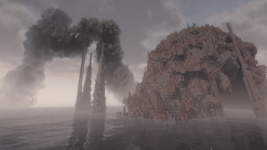 Player taking shelter in a stone box during their first Minecraft hardcore night with torches lit inside