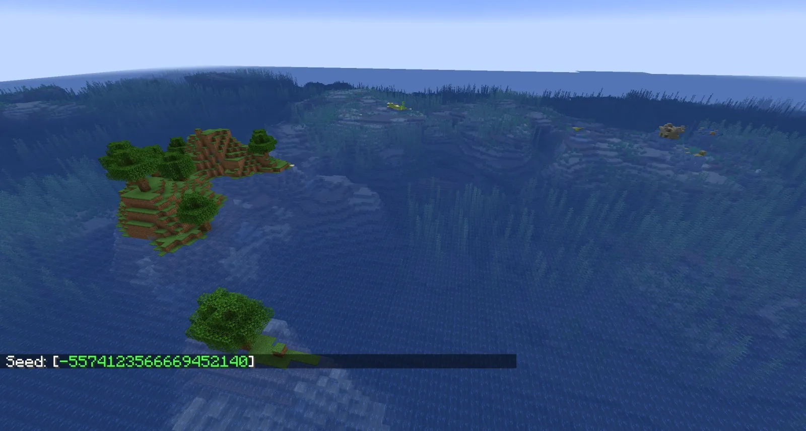 Small island in Minecraft Bedrock surrounded by water and ocean biomes