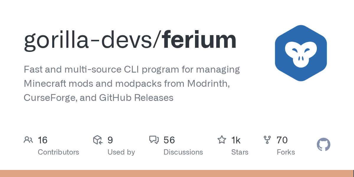 GitHub project card for gorilla-devs/ferium