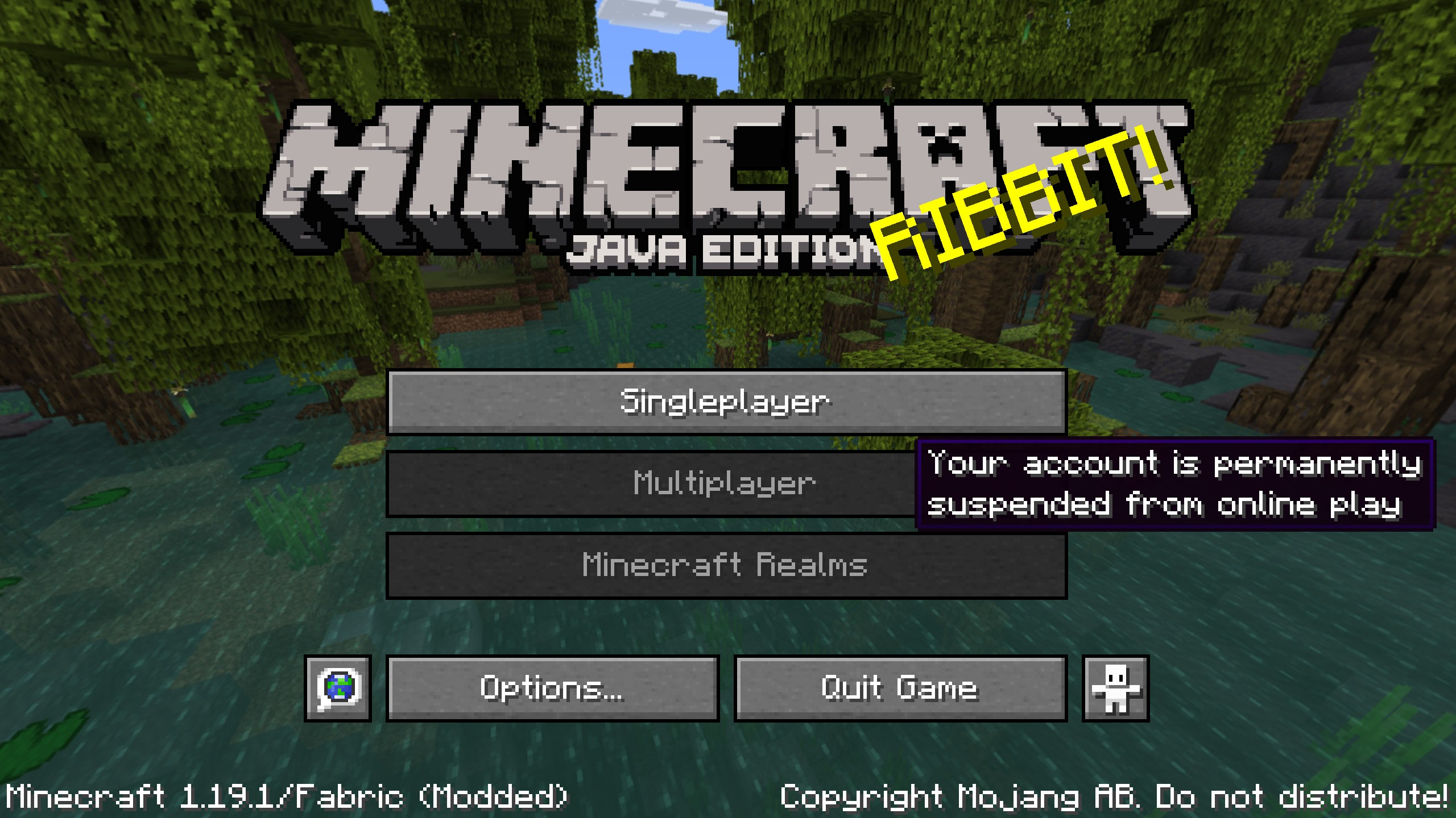 Account permanently suspended title screen in Minecraft