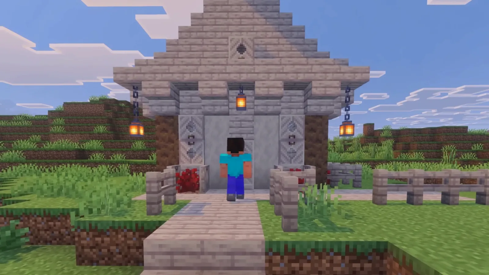 Minecraft players in armor engaged in competitive PvP combat with swords