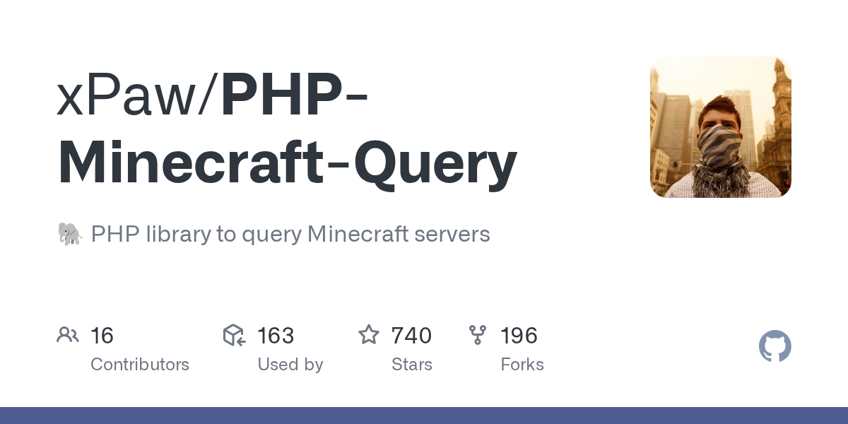 GitHub project card for xPaw/PHP-Minecraft-Query