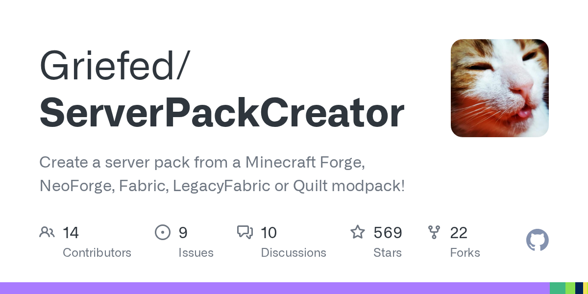 GitHub project card for Griefed/ServerPackCreator