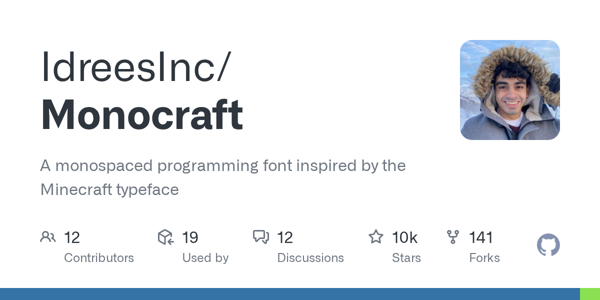GitHub project card for IdreesInc/Monocraft