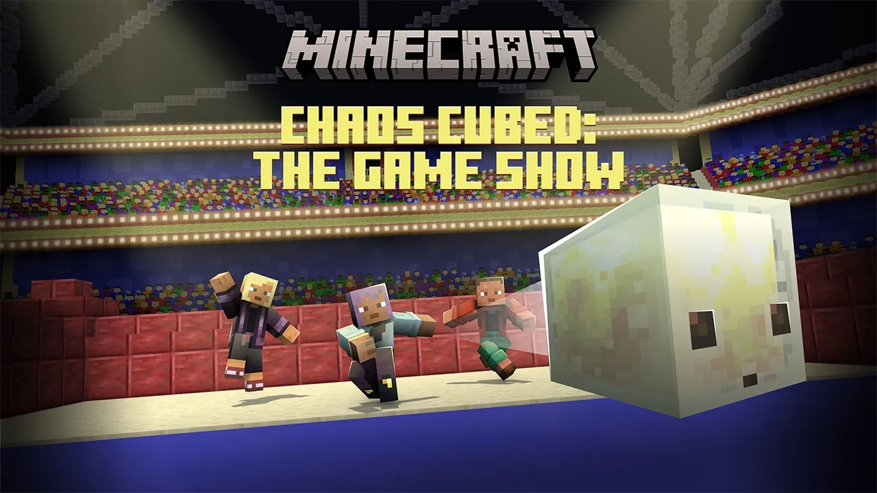 Chaos Cubed Game Show Key Art in Minecraft