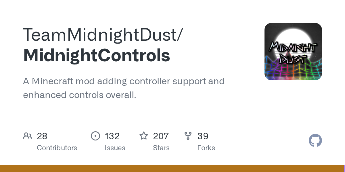 GitHub project card for TeamMidnightDust/MidnightControls