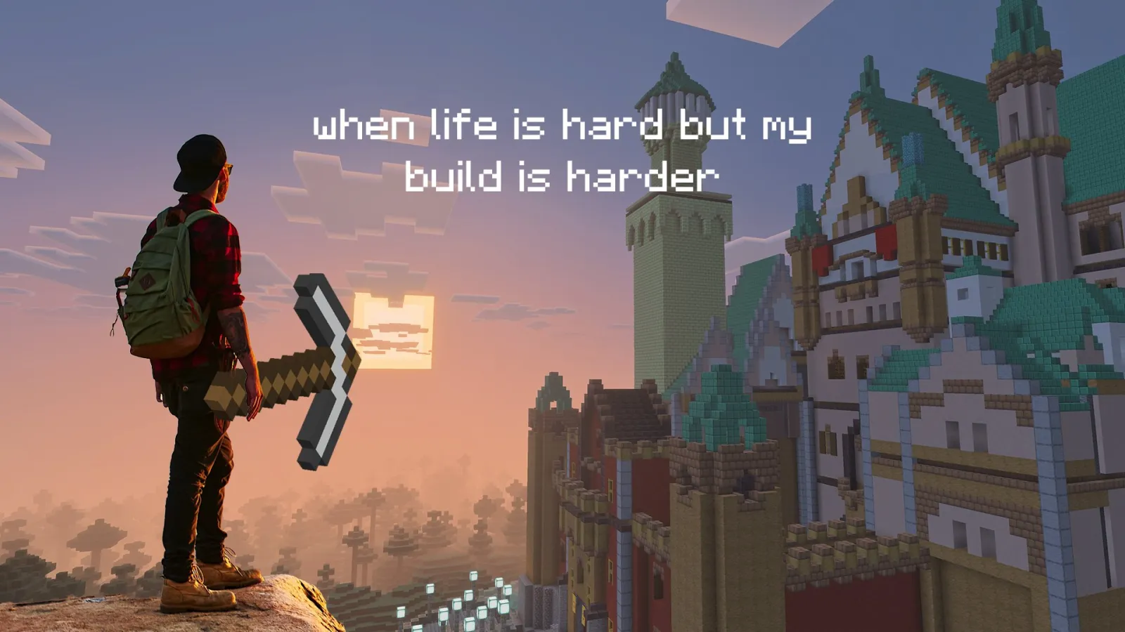 Gracz patrzący w dół w Minecraft-ie