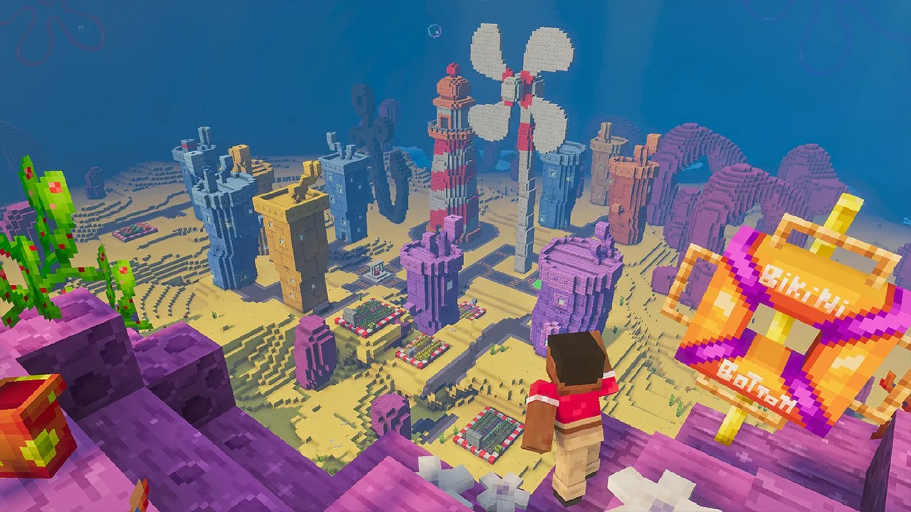 Minecraft player standing before a tall obsidian End City tower with purple endstone terrain