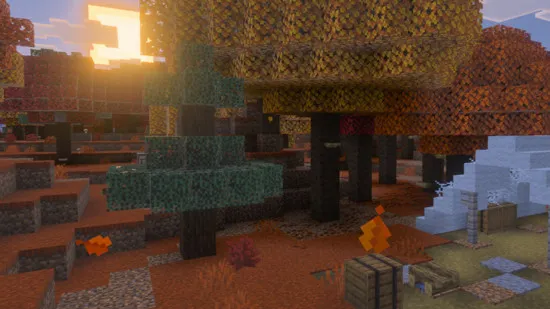 Dark basalt columns in Minecraft's Basalt Delta biome with volcanic landscape