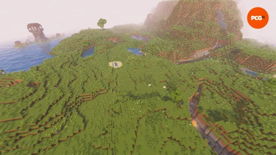 Dark basalt columns in Minecraft's Basalt Delta biome with volcanic landscape