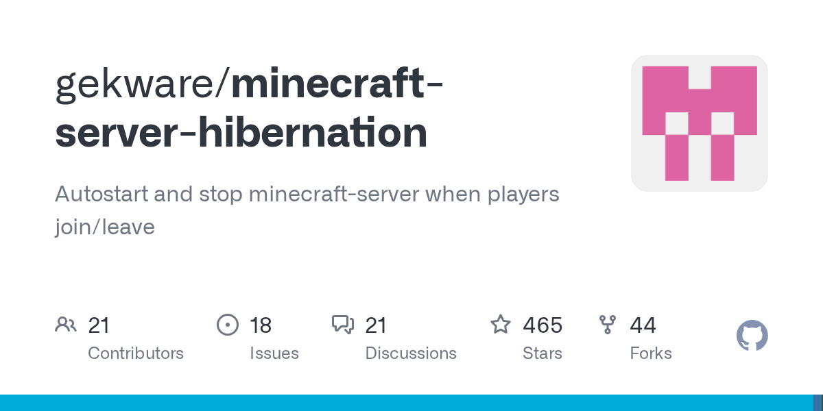 GitHub project card for gekware/minecraft-server-hibernation