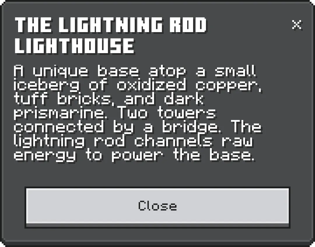 MMBCVE Lightning Rod Lighthouse Description in Minecraft