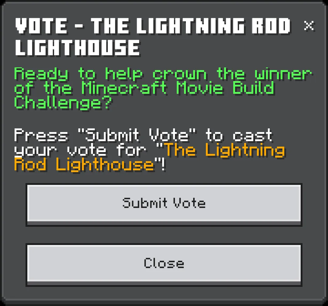 MMBCVE Lightning Rod Lighthouse Vote prompt in Minecraft