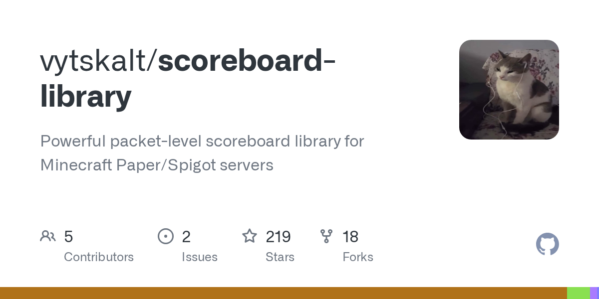 GitHub project card for vytskalt/scoreboard-library