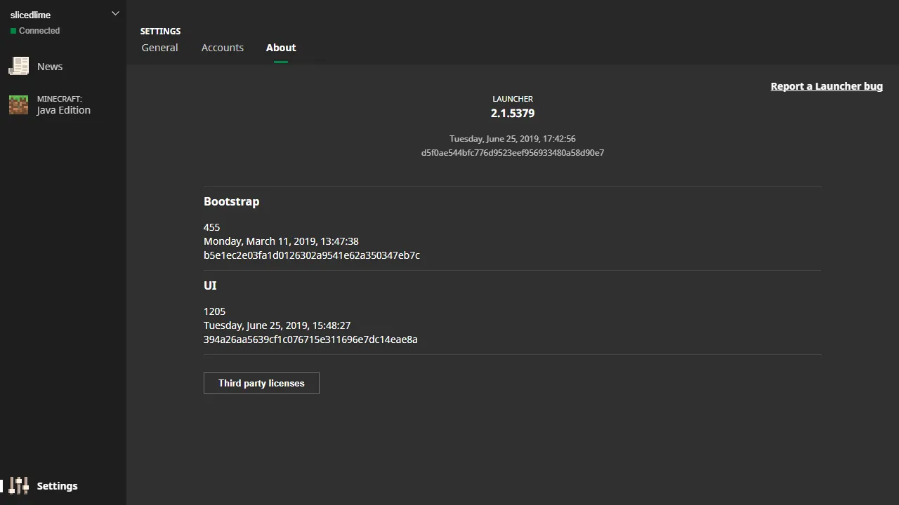Launcher 2.1.5379 in Minecraft