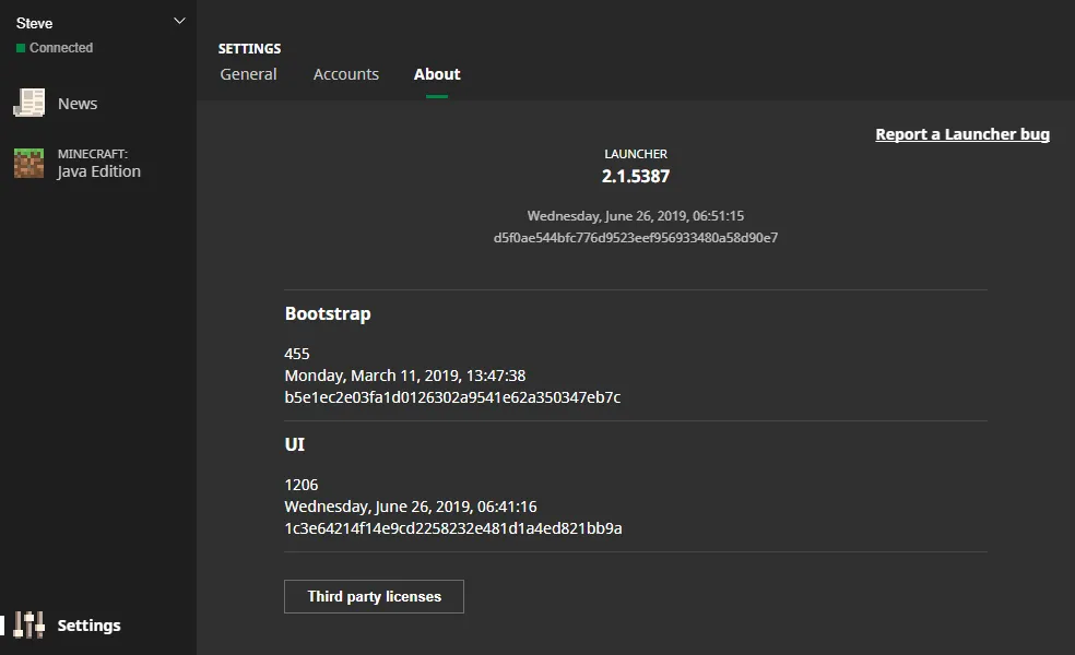 Launcher 2.1.5387 in Minecraft