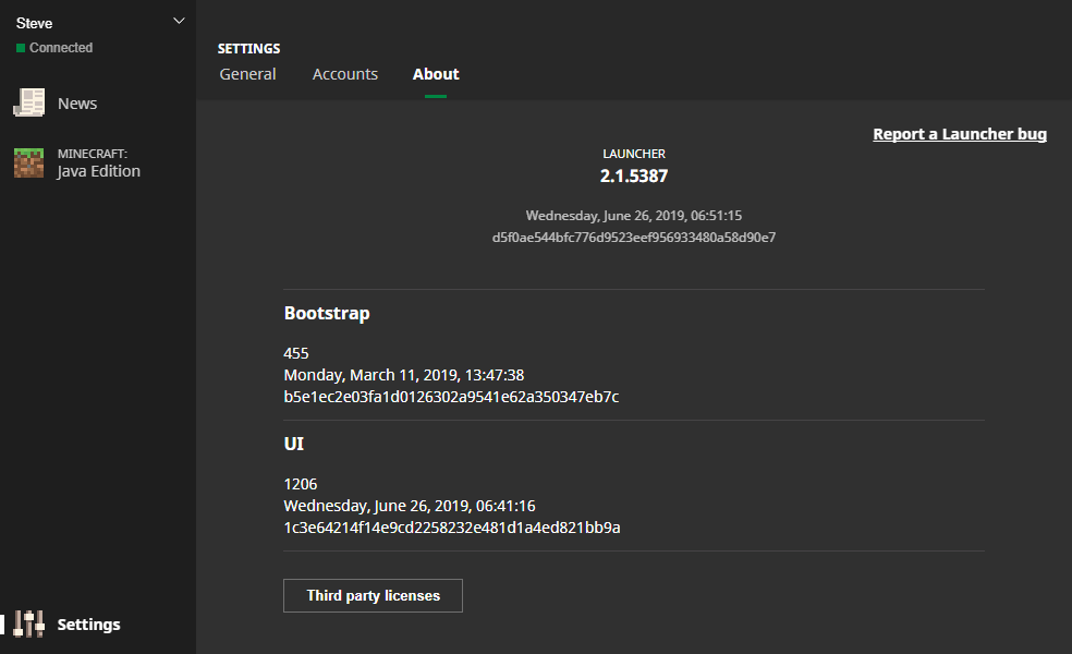 Launcher 2.1.5387 in Minecraft