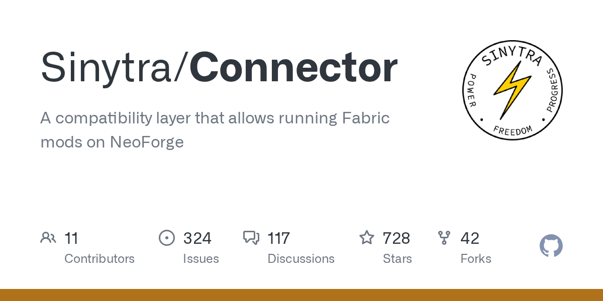 GitHub project card for Sinytra/Connector
