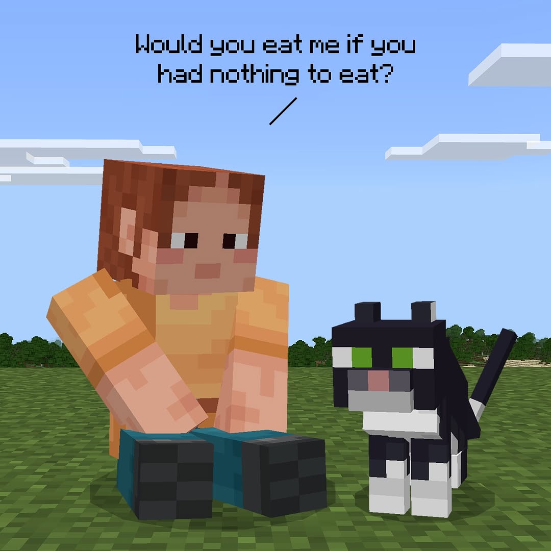Ari asks cat in Minecraft