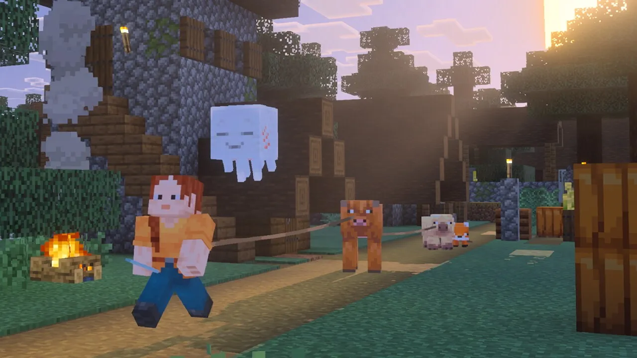 Player feeding sweet berries to a red fox in taiga biome