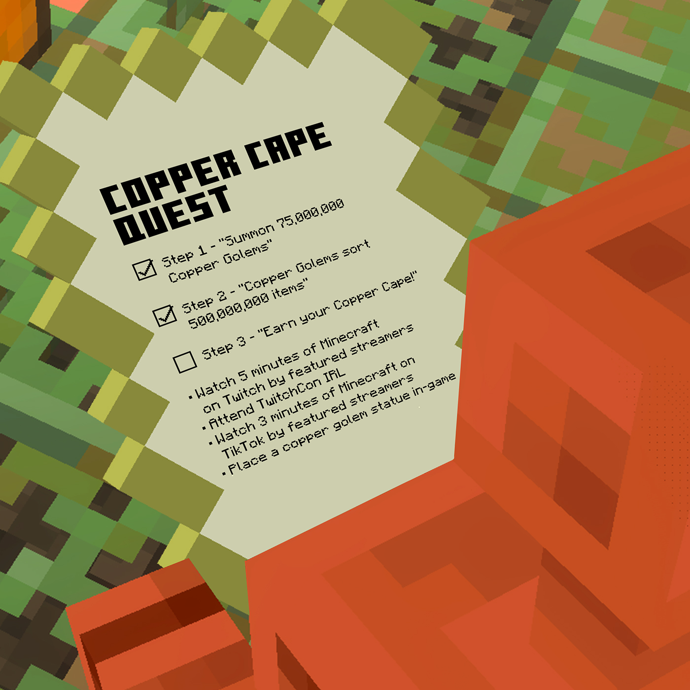 Copper Cape Quest instructions in Minecraft