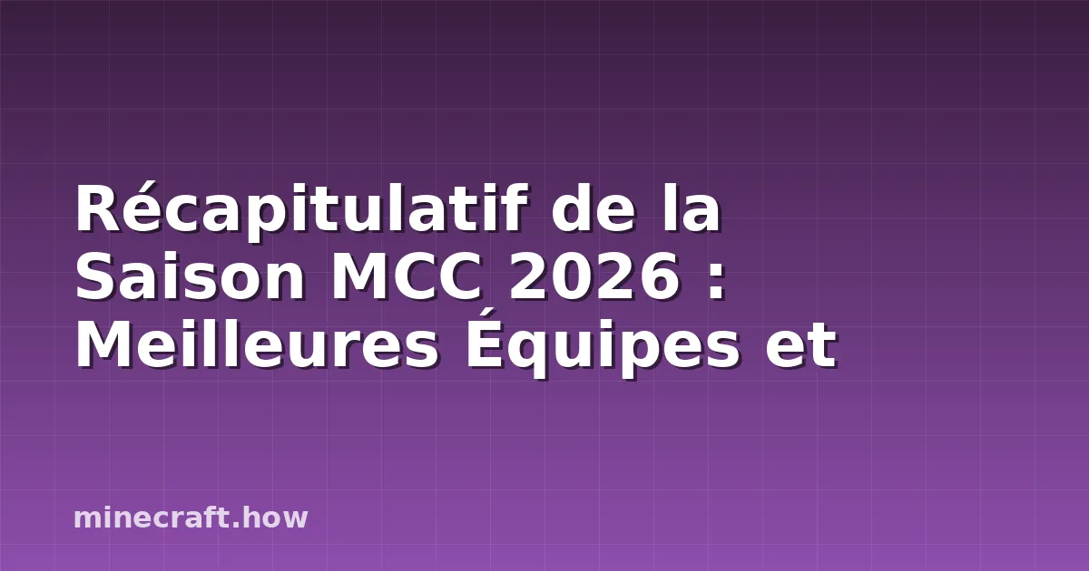 Récapitulatif de la Saison MCC 2026 : Meilleures Équipes et