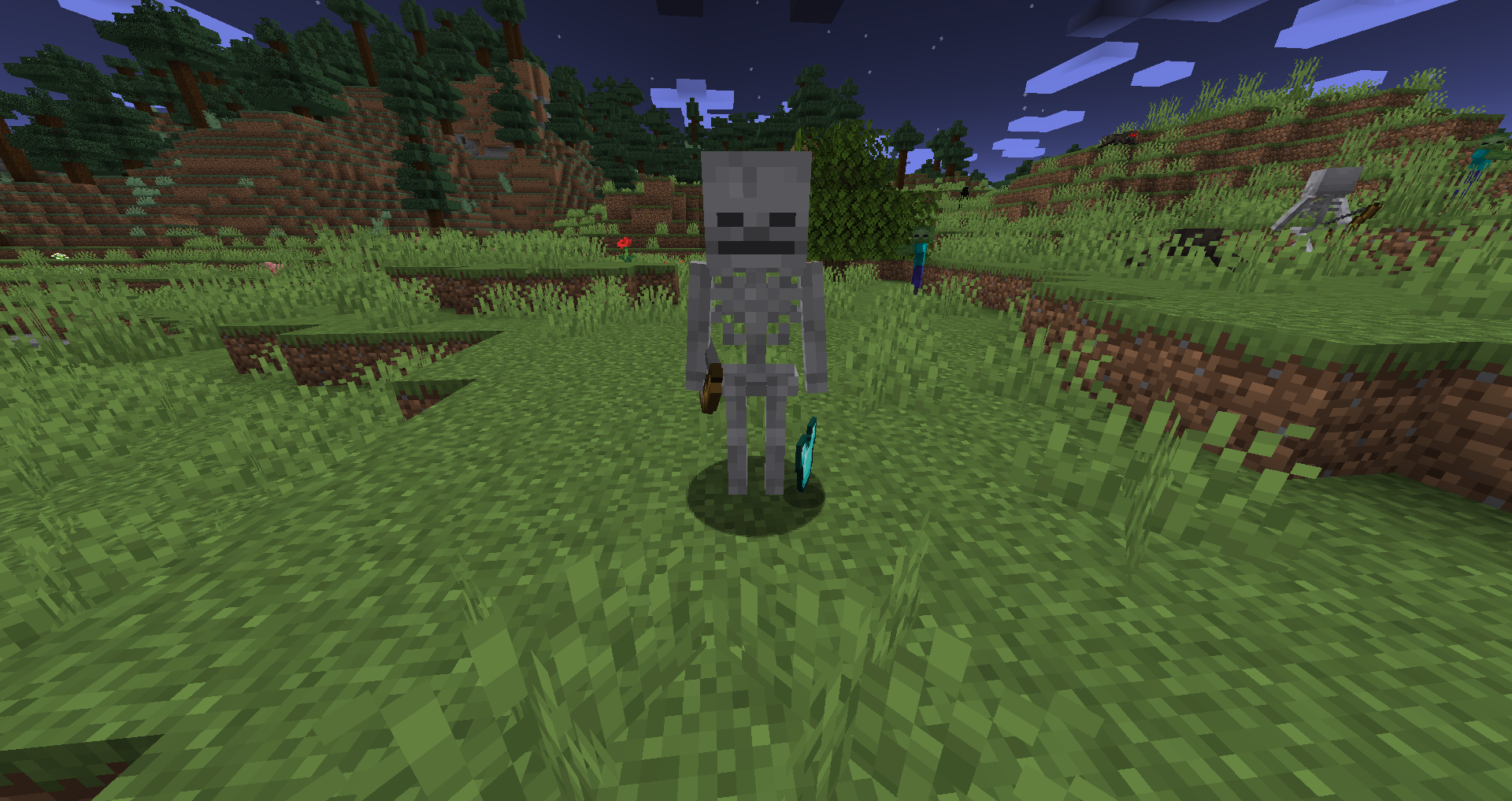 Skeleton enemy mobs spawning in dark cave with arrows and bones dropping