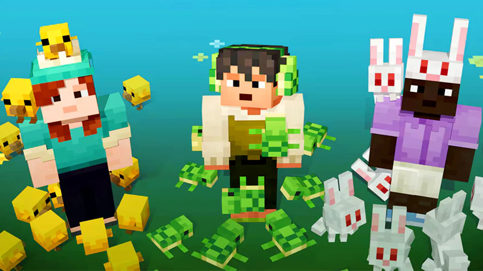 Un caballo marrón domesticado con una silla de montar de pie en un bioma de llanura de Minecraft al atardecer