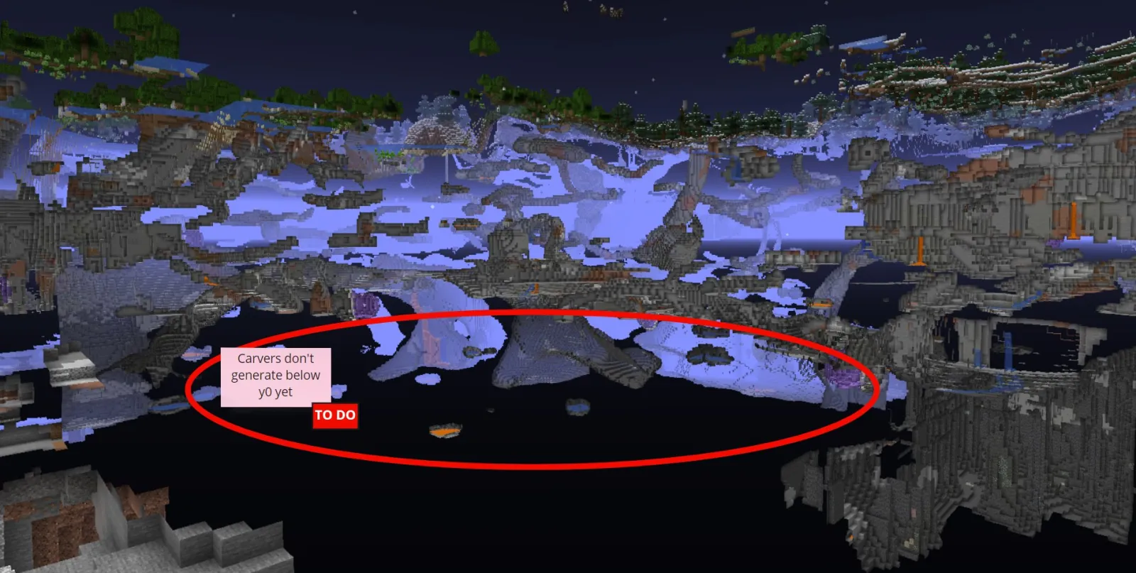 21w07a Cave carvers in Minecraft