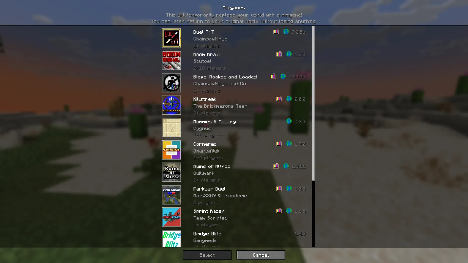 Java Realms Minigame Selection in Minecraft