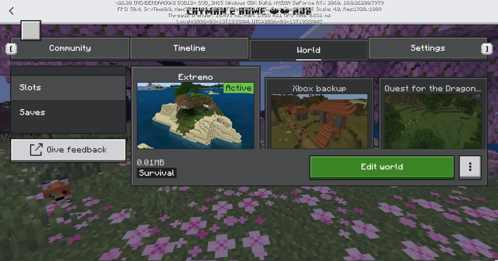 Ore UI development realms hub screen in Minecraft