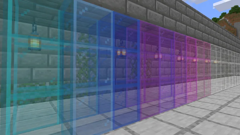 Minecraft glass building with clear, properly rendered transparent blocks without visual artifacts