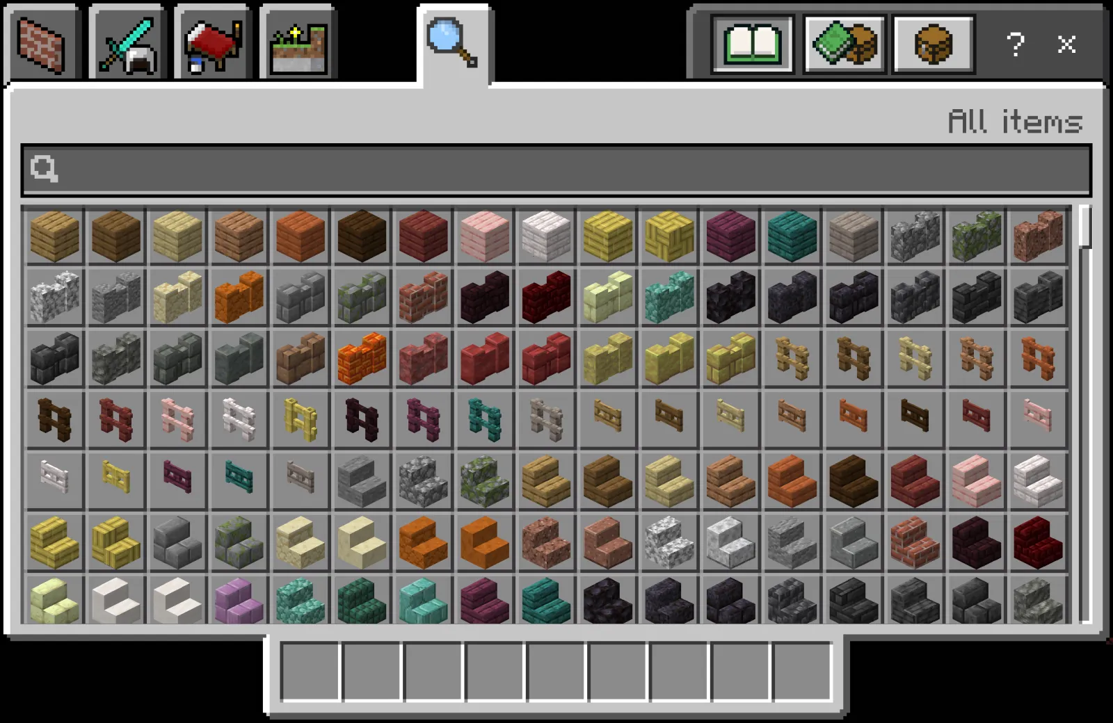 A vibrant Minecraft plot build showing modern structures using white, gray, and cyan concrete stairs, slabs, and walls i...