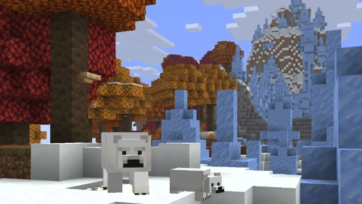 Моб Drowned из Minecraft под водой держит трезубец рядом с коралловым рифом